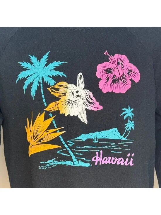 Vintage 1980s Hawaii Black Sweatshirt, Jerzees Size Large - Picture 2 of 5